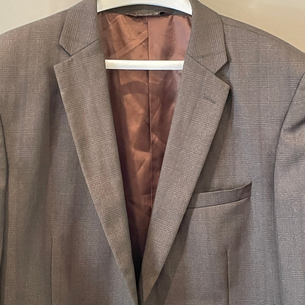 Caravelli Italy Brown Plaid Blazer Sport Coat Oxford 2B Superior 150s 44R 38W